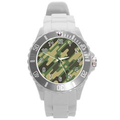 Camouflage Pattern Background Round Plastic Sport Watch (l) by Wegoenart