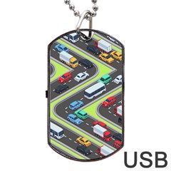 Urban Cars Seamless Texture Isometric Roads Car Traffic Seamless Pattern With Transport City Vector Dog Tag Usb Flash (two Sides) by Wegoenart