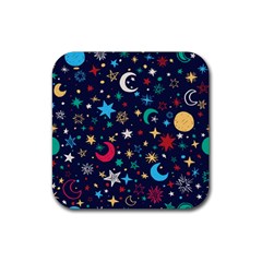 Colorful-background-moons-stars Rubber Coaster (square) by Wegoenart