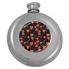 Seamless-vector-pattern-with-watermelons-hearts-mint Round Hip Flask (5 Oz) by Wegoenart