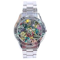 Cartoon-cute-doodles-hand-drawn-auto-service-seamless-pattern Stainless Steel Analogue Watch by Wegoenart