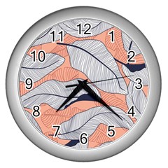 Floral-seamless-pattern-with-leaves-tropical-background Wall Clock (silver) by Wegoenart
