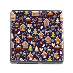 Winter-seamless-patterns-with-gingerbread-cookies-holiday-background Memory Card Reader (square 5 Slot) by Wegoenart