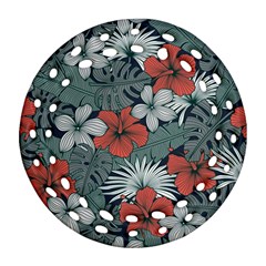 Seamless-floral-pattern-with-tropical-flowers Round Filigree Ornament (two Sides) by Wegoenart