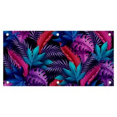 Background With Violet Blue Tropical Leaves Banner And Sign 6  X 3 