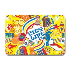 Colorful City Life Horizontal Seamless Pattern Urban City Small Doormat by Wegoenart