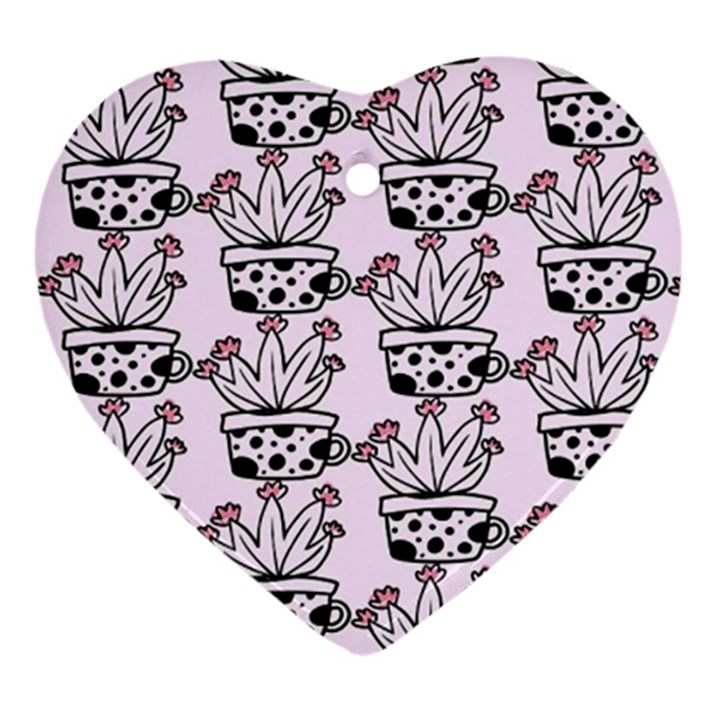 Lovely Cactus With Flower Heart Ornament (Two Sides)