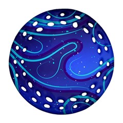 Wavy Abstract Blue Round Filigree Ornament (two Sides)