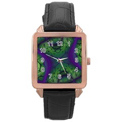 Abstract Fractal Art Pattern Rose Gold Leather Watch 