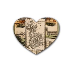 Antique Map Railway Lines Railway Train Char Rubber Coaster (heart) by Wegoenart