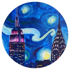 Starry Night In New York Van Gogh Manhattan Chrysler Building And Empire State Building Round Trivet by danenraven