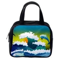 Dolphin Seagull Sea Ocean Wave Blue Water Classic Handbag (one Side) by Wegoenart