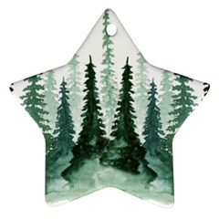 Tree Watercolor Painting Pine Forest Green  Nature Star Ornament (two Sides) by Wegoenart