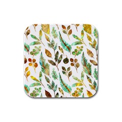Leaves And Feathers - Nature Glimpse Rubber Square Coaster (4 Pack) by ConteMonfrey