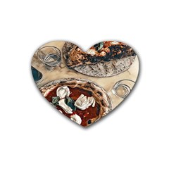 Pizza And Calzone Rubber Heart Coaster (4 Pack) by ConteMonfrey