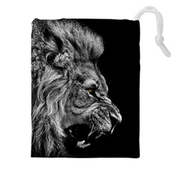 Roar Angry Male Lion Black Drawstring Pouch (4xl) by danenraven