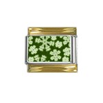 Snowflakes And Star Patterns Green Frost Gold Trim Italian Charm (9mm) Front