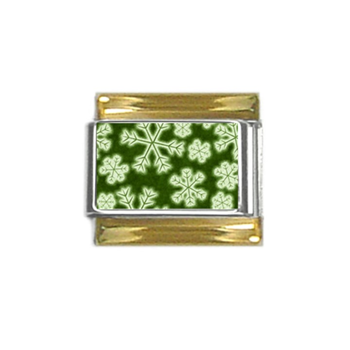 Snowflakes And Star Patterns Green Frost Gold Trim Italian Charm (9mm)