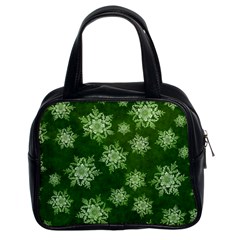 Snowflakes And Star Patterns Green Snow Classic Handbag (two Sides)