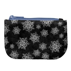 Snowflakes And Star Patterns Grey Snow Large Coin Purse by artworkshop
