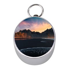 Beach Volcano Ocean Sunset Sunrise Iceland Mini Silver Compasses by danenraven