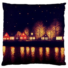 Night Houses River Bokeh Leaves Fall Autumn Standard Flano Cushion Case (one Side) by danenraven