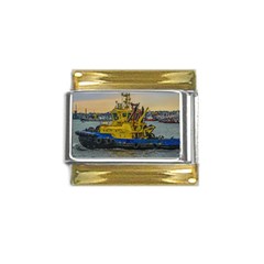 Tugboat Sailing At River, Montevideo, Uruguay Gold Trim Italian Charm (9mm) by dflcprintsclothing