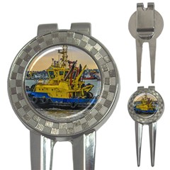 Tugboat Sailing At River, Montevideo, Uruguay 3-in-1 Golf Divots by dflcprintsclothing