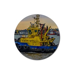 Tugboat Sailing At River, Montevideo, Uruguay Rubber Round Coaster (4 Pack) by dflcprintsclothing