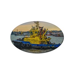 Tugboat Sailing At River, Montevideo, Uruguay Sticker (oval) by dflcprintsclothing