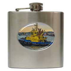 Tugboat Sailing At River, Montevideo, Uruguay Hip Flask (6 Oz) by dflcprintsclothing