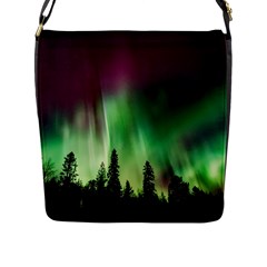 Aurora Borealis Northern Lights Forest Trees Woods Flap Closure Messenger Bag (l) by danenraven