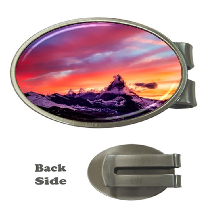 Matterhorn Mountains Sunset Dusk Snow Winter Money Clips (Oval) 