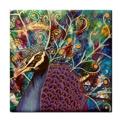 Peacock Mixed Media Bird Animal Tile Coaster by danenraven