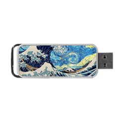 The Great Wave Of Kanagawa Painting Starry Night Vincent Van Gogh Portable Usb Flash (one Side) by danenraven