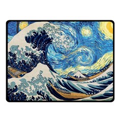 The Great Wave Of Kanagawa Painting Starry Night Vincent Van Gogh Double Sided Fleece Blanket (small)  by danenraven