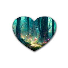 Magical Forest Forest Painting Fantasy Rubber Coaster (heart) by danenraven