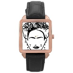 Frida Kahlo  Rose Gold Leather Watch  by Sobalvarro