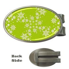 White Snowflakes Green Money Clip (oval) by TetiBright