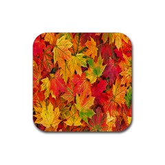 Autumn Background Maple Leaves Rubber Coaster (square) by artworkshop