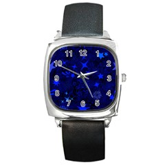 Blue Stars Repeating Pattern Square Metal Watch by Ravadineum