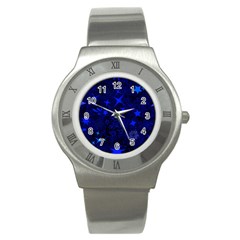 Blue Stars Repeating Pattern Stainless Steel Watch by Ravadineum