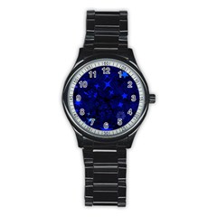 Blue Stars Repeating Pattern Stainless Steel Round Watch by Ravadineum