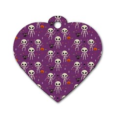 Background Halloween Pattern Pumpkin Skeleton Bat Dog Tag Heart (two Sides)