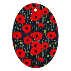 Background Poppies Flowers Seamless Ornamental Oval Ornament (two Sides)