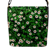 Daisies Clovers Lawn Digital Drawing Background Flap Closure Messenger Bag (l) by Ravend