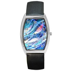 Background Neon Geometric Cubes Colorful Lights Barrel Style Metal Watch