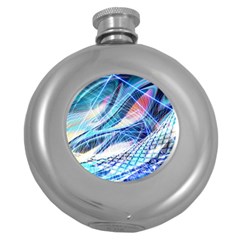 Background Neon Geometric Cubes Colorful Lights Round Hip Flask (5 Oz)