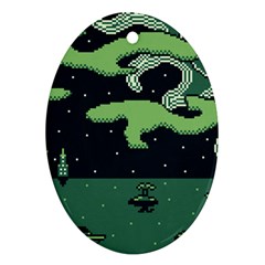 Ship Sea Monster Boat Island Night Pixel Oval Ornament (two Sides) by Pakemis