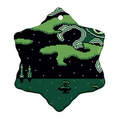 Ship Sea Monster Boat Island Night Pixel Snowflake Ornament (two Sides) by Pakemis